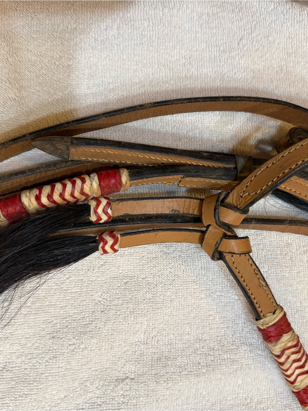 Leather Western Headstall w/ matching reins w/ horsehair Accent colored rawhide - Picture 5 of 16